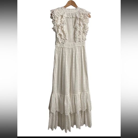 Ulla Johnson - Demna Dress in Pristine White Eyelet Maxi Size 2  GORGEOUS V-neck - Picture 7 of 12